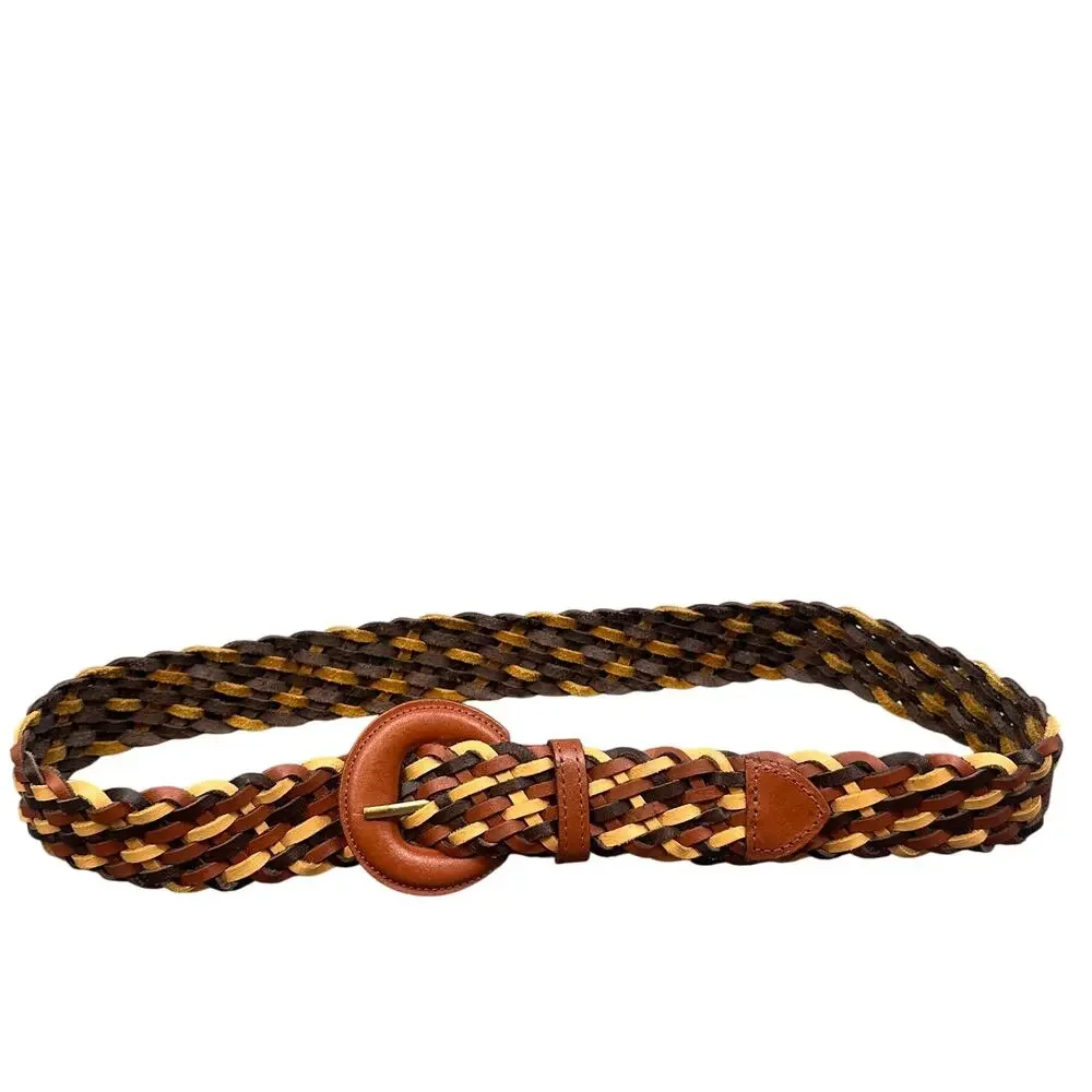 Argentina Leather Belt XL Multicolor Brown Yellow Braided Woven Boho Western Y2K